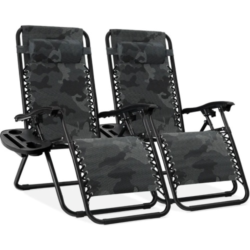 Set of 2 Adjustable Zero Gravity Patio Chair Recliners w/ Cup Holders  - Lot 9780