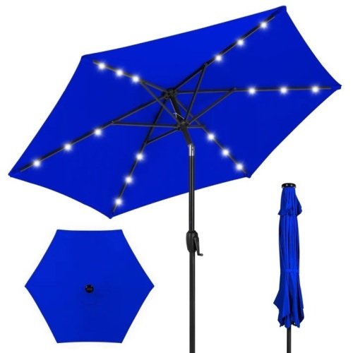 Outdoor Solar Patio Umbrella w/ Push Button Tilt, Crank Lift - 7.5ft - Lot 9791