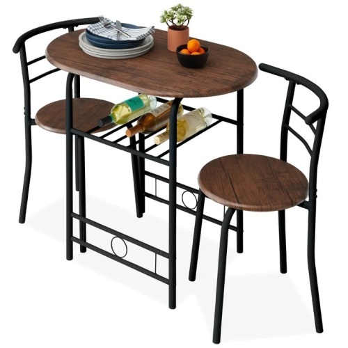 3-Piece Wooden Table & Chairs Dining Set w/ Lower Storage Shelf - Lot 9798
