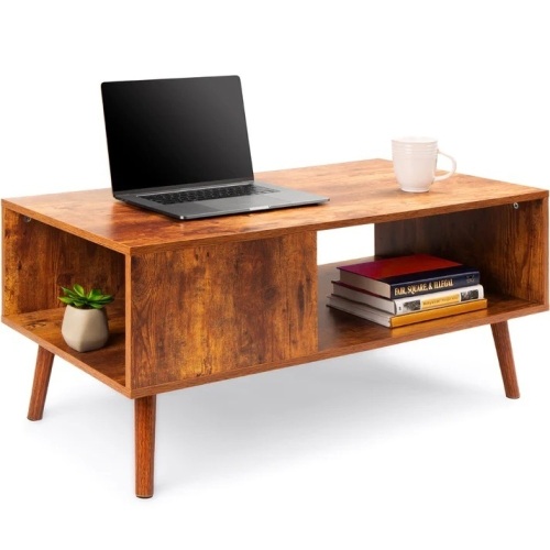 Wooden Mid-Century Modern Coffee Accent Table w/ Open Storage Shelf - Lot 9842