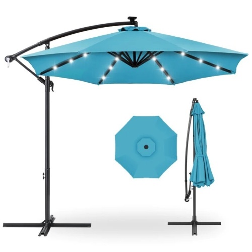 Solar LED Offset Hanging Patio Umbrella w/ Crank Tilt Adjustment - 10ft - Lot 9649
