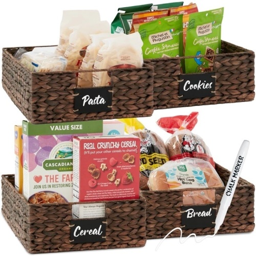 Set of 4 Water Hyacinth Pantry Baskets w/ Chalkboard, Chalk Marker - Lot 9659