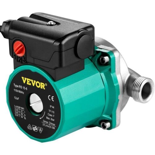 VEVOR 93w 110v Automatic Start Circulating Pump NPT 3/4" w/Brass Fittings, Stainless Steel Pump Head, Three Speed Control for Electric Water Heater System - Lot 671
