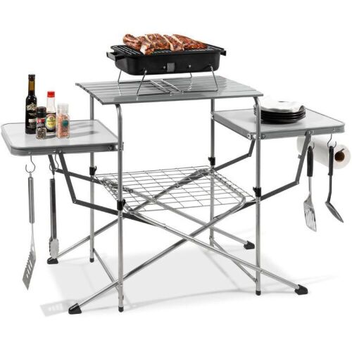 Portable Folding Grill Table w/ Carrying Case, 4 Utility Hooks  - Lot 718