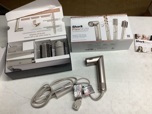 Shark HD430 FlexStyle Air Styling & Drying System, Powerful Hair Blow Dryer & Multi-Styler with Auto-Wrap Curlers, Paddle Brush, Oval Brush, Concentrator Attachment, Stone  - Lot 324