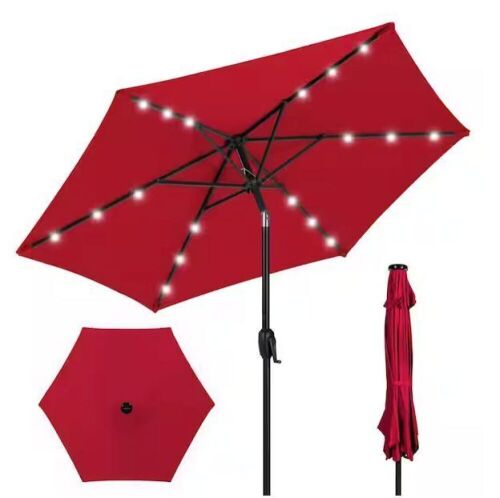 Outdoor Solar Patio Umbrella w/ Push Button Tilt, Crank Lift - 7.5ft  - Lot 667