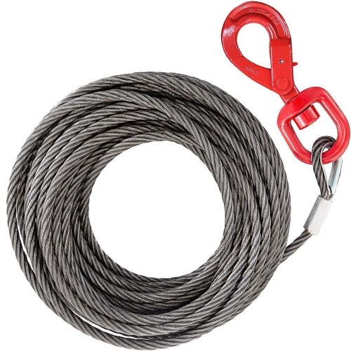 VEVOR Galvanized Steel Winch Cable with Hook, 3/8" x 100', 8800 Lbs Breaking Strength - Lot 192