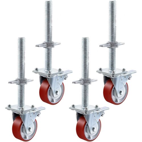 VEVOR 4 Pack 5 Inch Iron Core Polyurethane Swivel Caster with Dual Locking Brake Adjustable Legs 1100LBS Capacity per Wheel - Lot 211