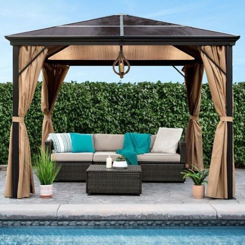 Outdoor Hardtop Gazebo w/ Aluminum Frame, Side Curtains, Netting - 10x10ft  - Lot 32