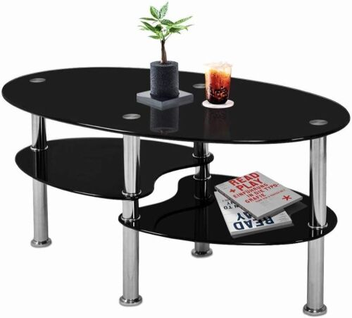 Nidouillet 3 Tier Tempered Glass Coffee Table with Glass Shelves and Stainless Steel Legs, 35.4" x 19.7" x 17.7"  - Lot 63