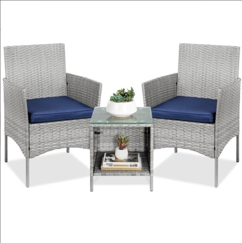 3-Piece Outdoor Patio Wicker Bistro Set w/ Side Storage Table  - Lot 254