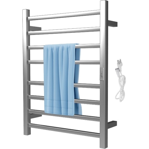 VEVOR Polishing Brushed Stainless Steel Electric Towel Warmer with Built-in Timer, Wall-Mounted, 8 Bar Design - Lot 353