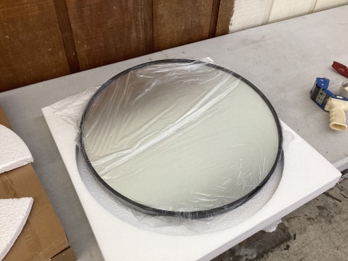22" Round Mirror, Black Frame  - Lot 369