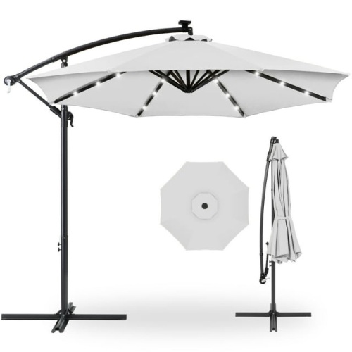 Solar LED Offset Hanging Patio Umbrella w/ Crank Tilt Adjustment - 10ft  - Lot 522
