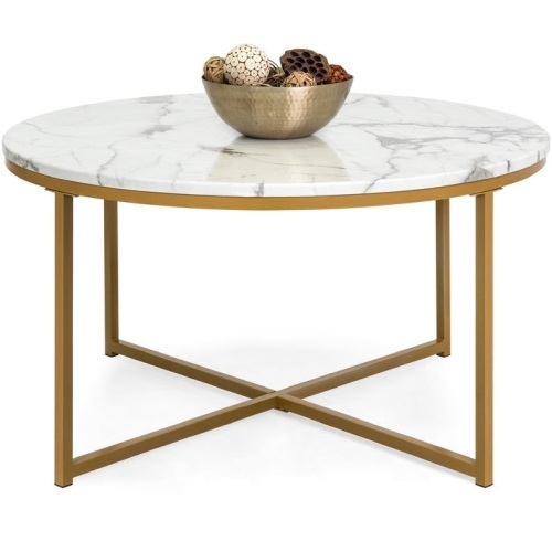 Round Coffee Table w/ Faux Marble Top, Metal Frame - 36in  - Lot 158