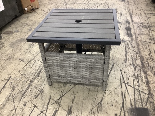Gray Wicker Rattan Patio Side Table with Umbrella Hole - Lot 442