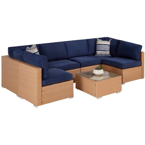 7-Piece Modular Wicker Sectional Conversation Set w/ 2 Pillows, Cover  - Lot 15