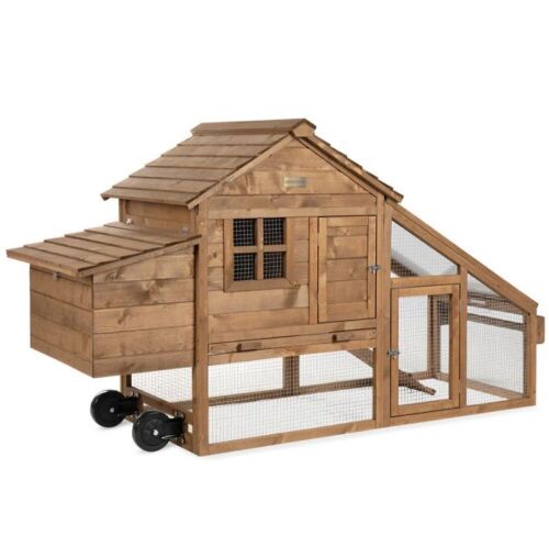 Mobile Wood Chicken Coop Tractor w/ Wheels, 2 Doors, Nest Box - 70in  - Lot 27