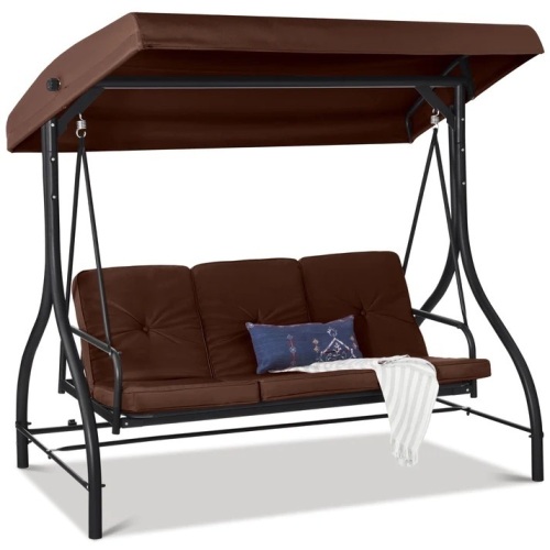 3-Seat Outdoor Canopy Swing Glider Furniture w/ Converting Flatbed Backrest - Lot 387
