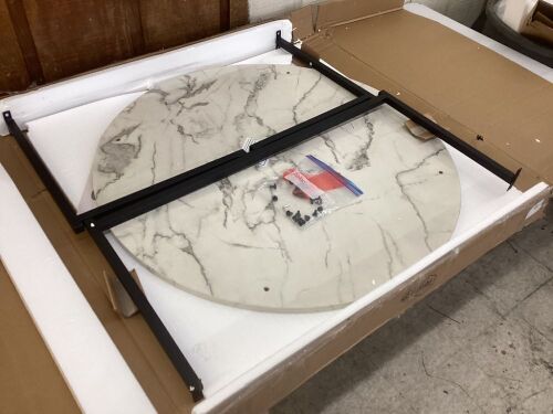 Round Coffee Table w/ Faux Marble Top, Metal Frame - 36in  - Lot 133