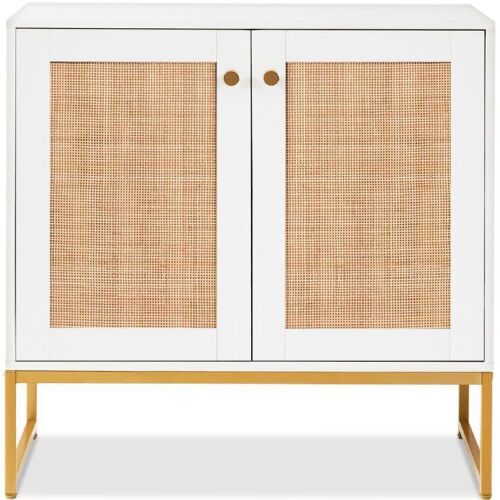 2-Door Rattan Storage Cabinet Accent Furniture for Living Room w/ Foot Pads  - Lot 172