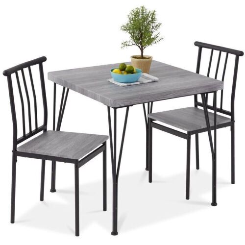3-Piece Metal Wood Square Dining Table Furniture Set w/ 2 Chairs  - Lot 323