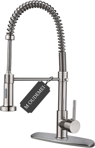 M OUDEMEI Commercial Pull Down Kitchen Sink Faucet with Dual Function Sprayer, Brushed Nickel  - Lot 340