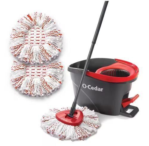 O-Cedar EasyWring Deep Clean Microfiber Spin Mop with Bucket System and 2 Extra Deep Clean Mop Head Refills - Lot 510