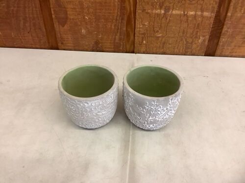 Flora 6 in. Grey Cement Planters with Green Interior, Set of 2  - Lot 348