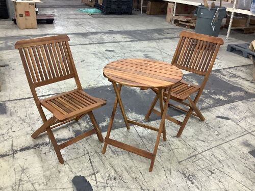 3-Piece Acacia Wood Bistro Set w/ Folding Table, 2 Chairs  - Lot 588
