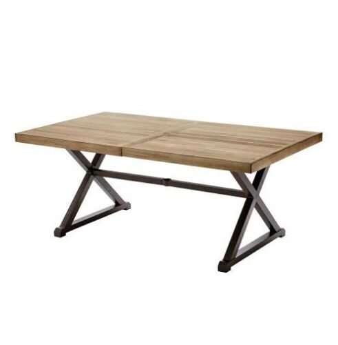 StyleWell 72 in. Rectangular Metal Outdoor Dining Table with Farmhouse Trestle Base and Tile Tabletop - Lot 78