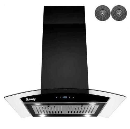 AKDY 36 in. 343 CFM Convertible island Mount Range Hood in Black Painted Stainless Steel with Glass and Carbon Filters - Lot 60