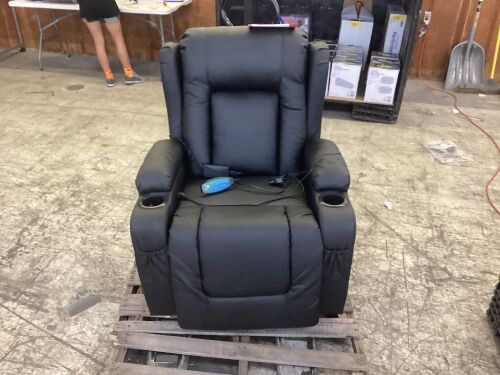 Electric Power Lift Recliner Massage Chair w/ Heat, USB Port, Cupholders - Missing 1 Foot Piece, Small Tear in Back  - Lot 37