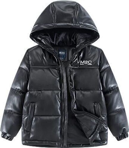 Lot of (2) M2C Boys Winter Thick Puffer Jakcet Stretch PU Leather Outwear 9-10 - Lot 696