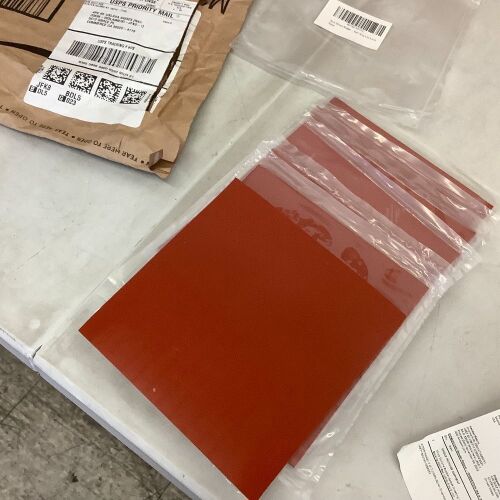 Lot of (7) Thick Silicone Rubber Gasket Sheeting, High Temperature No Backing Solid Red 1/8 by 6 by 6 inch  - Lot 681