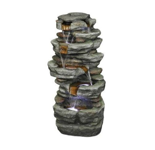 32.6 in. Resin Fiber Rockery Water Fountain with Led Lights, 5-Tier  - Lot 616