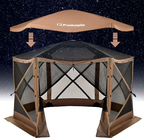 Pamapic 12 x 12 Portable Pop Up Gazebo Tent, Cutout Top, Dark Brown  - Lot 59