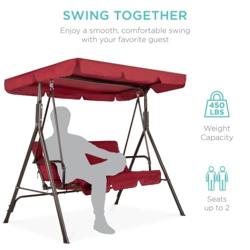 2-Person Outdoor Canopy Swing Glider Furniture w/ Cushions, Steel Frame - Lot 846