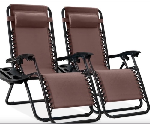 Set of 2 Adjustable Zero Gravity Patio Chair Recliners w/ Cup Holders (brown) $169.99 (slight blemish) - Lot 115