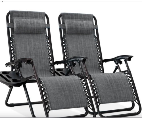 Set of 2 Adjustable Zero Gravity Patio Chair Recliners w/ Cup Holders (gray) $169.99 - Lot 116