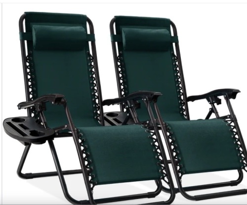 Set of 2 Adjustable Zero Gravity Patio Chair Recliners w/ Cup Holders (green) $169.99 slightly blemished - Lot 118
