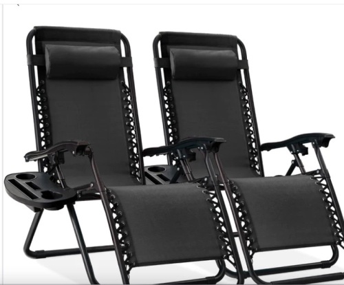 Set of 2 Adjustable Zero Gravity Patio Chair Recliners w/ Cup Holders (black) $169.99 - Lot 120