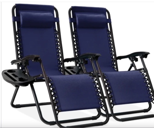Set of 2 Adjustable Zero Gravity Patio Chair Recliners w/ Cup Holders (BLUE) $169.99 - Lot 121