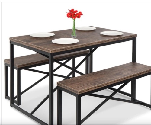 3-Piece Bench Style Dining Furniture Set w/ 2 Benches, Table - 45.5in $372.99 ***Missing Hardware*** - Lot 124