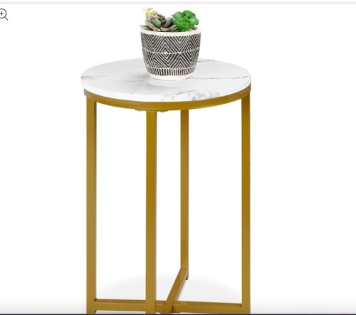 Round Coffee Side Table w/ Faux Marble Top, Metal Frame - 16in 69.99 - Lot 131