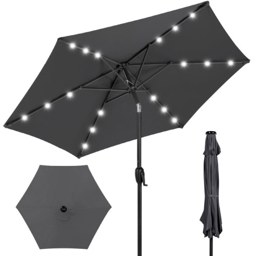Outdoor Solar Patio Umbrella w/ Push Button Tilt, Crank Lift - 7.5ft (gray) - Lot 145