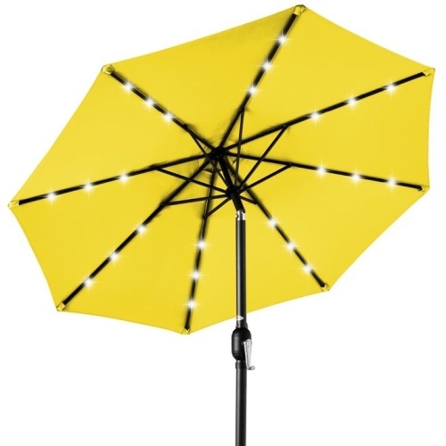 Solar LED Lighted Patio Umbrella w/ Tilt Adjustment, UV-Resistance - 10ft {yellow} - Lot 148