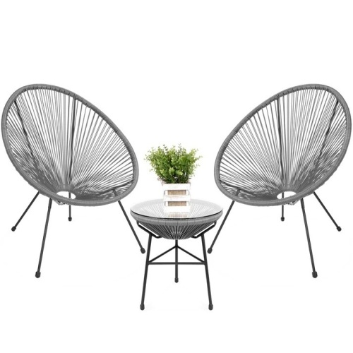 3-Piece All-Weather Patio Acapulco Bistro Set w/ Rope, Glass Top Table - Lot 170