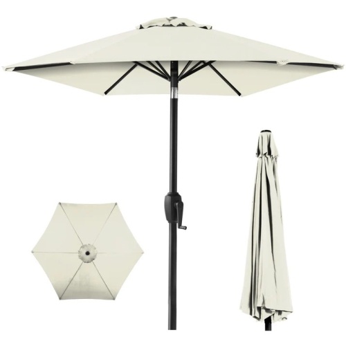 Outdoor Market Patio Umbrella w/ Push Button Tilt, Crank Lift - 7.5ft - Lot 197