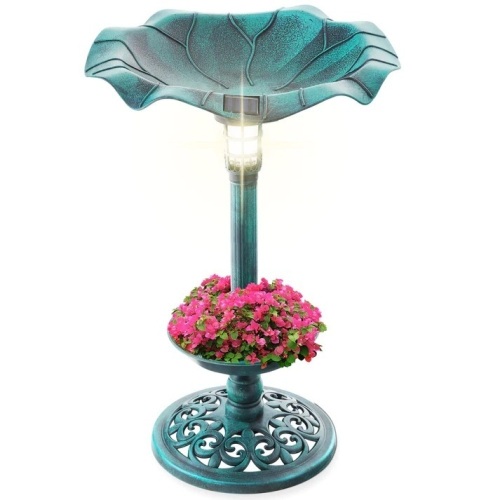 Solar Lighted Bird Bath w/ Planter - Lot 240